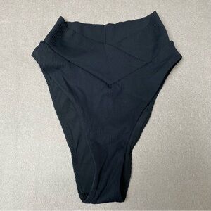 Aerie Ribbed Bikini Bottom crossover waist XS Black High Cut Cheeky